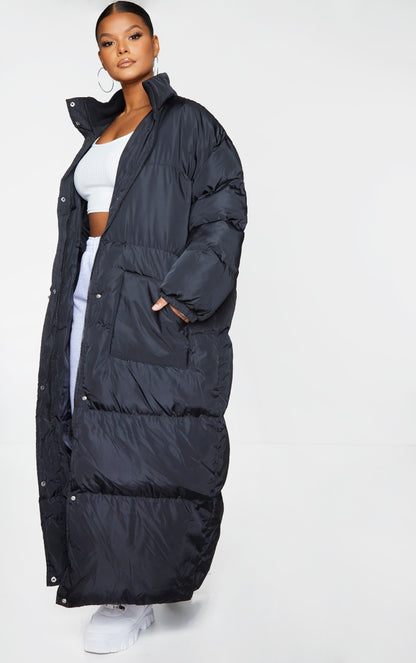 Plus Black Maxi Puffer Coat