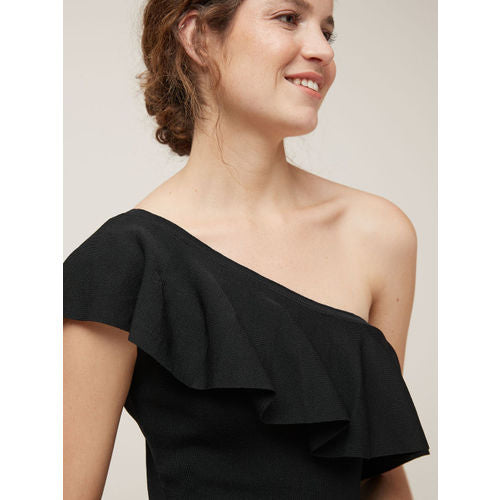 One Shoulder Ruffle Top Black