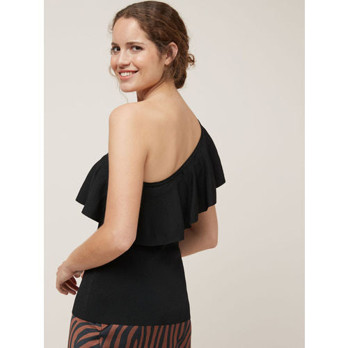 One Shoulder Ruffle Top Black