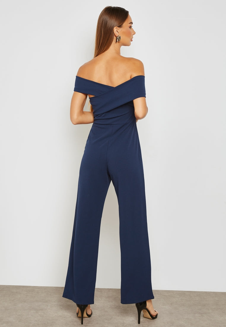 Bardot Crossover Wide Leg Jumpsuit Navy