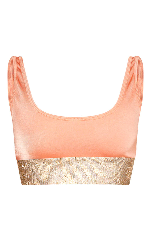 Peach Diamante High Leg Bikini Top