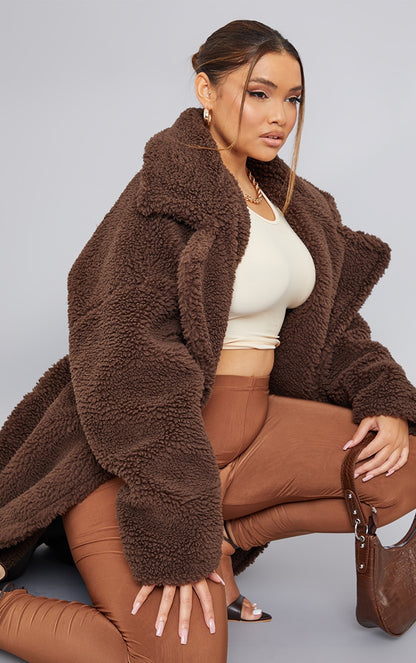 Plus Chocolate Teddy Belted Midi Coat
