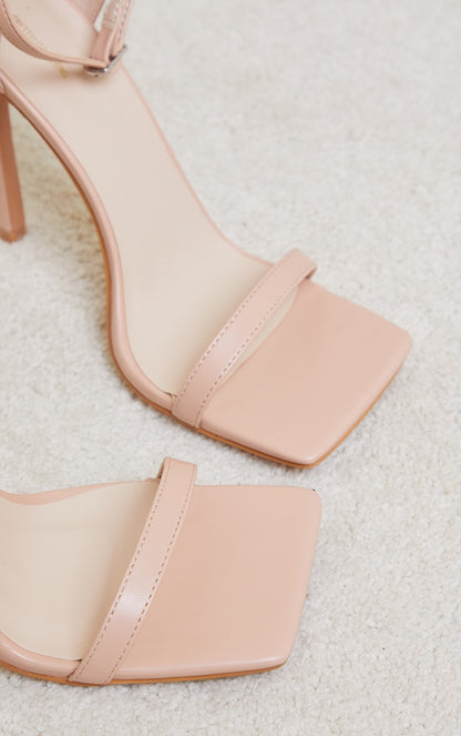 Nude Clover Barely There Strappy Squared Toe Heeled Sandals