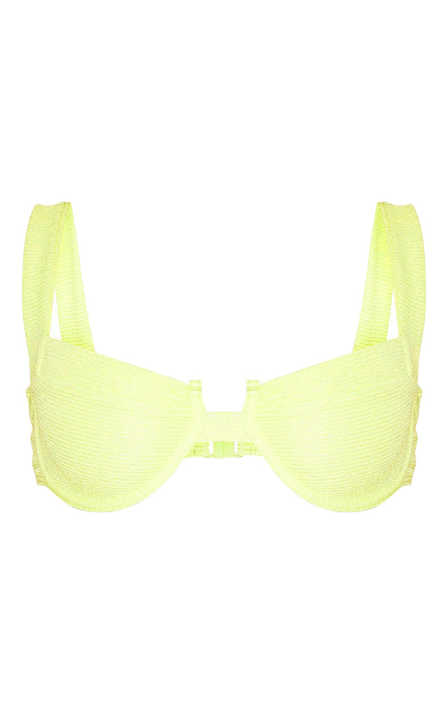 Light Lime Mini Crinkle Underwired Square Neck Bikini Top