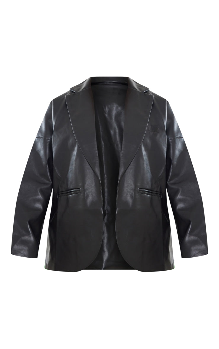 Black Faux Leather Drop Shoulder Oversized Dad Blazer