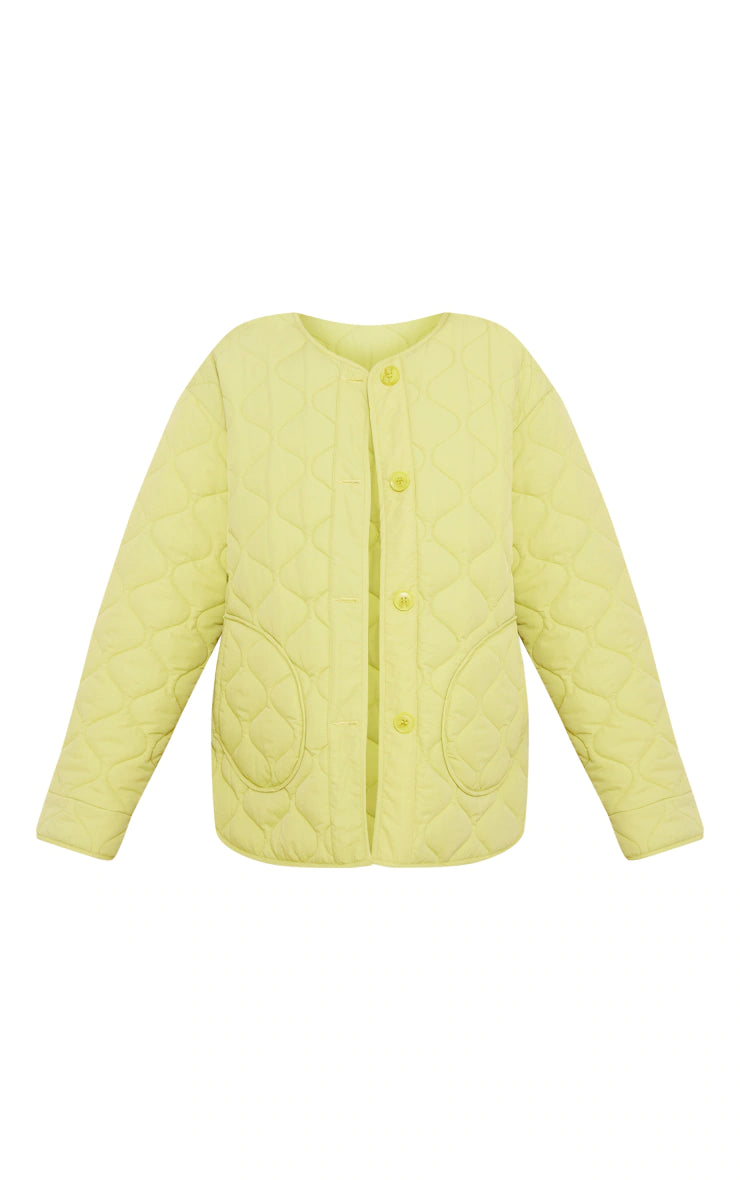 Lime Wave Quilted Collarless Jacket