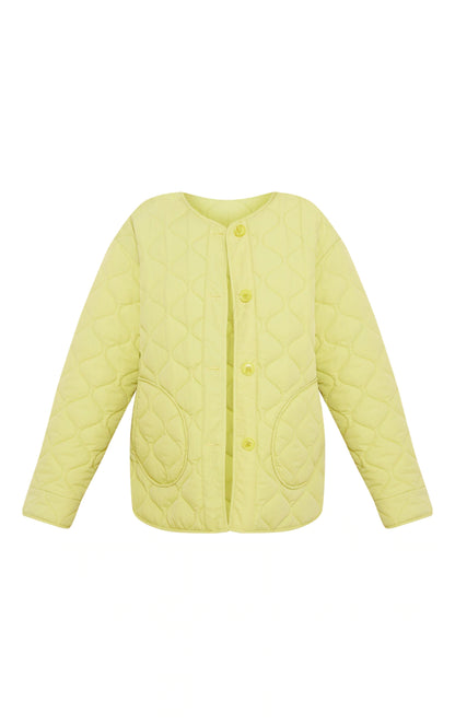 Lime Wave Quilted Collarless Jacket