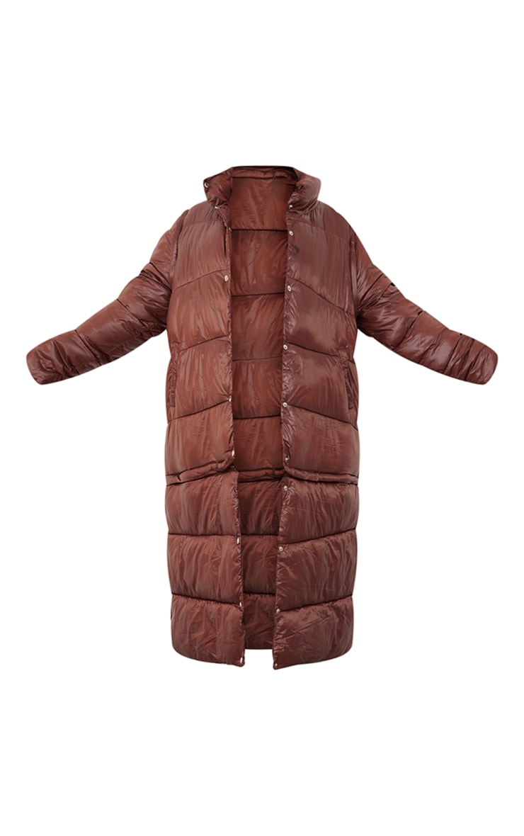 Plus Chocolate Detachable Sleeve And Hem Maxi Puffer Coat