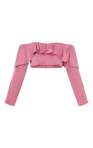 Petite Pink Ruffle Satin Top