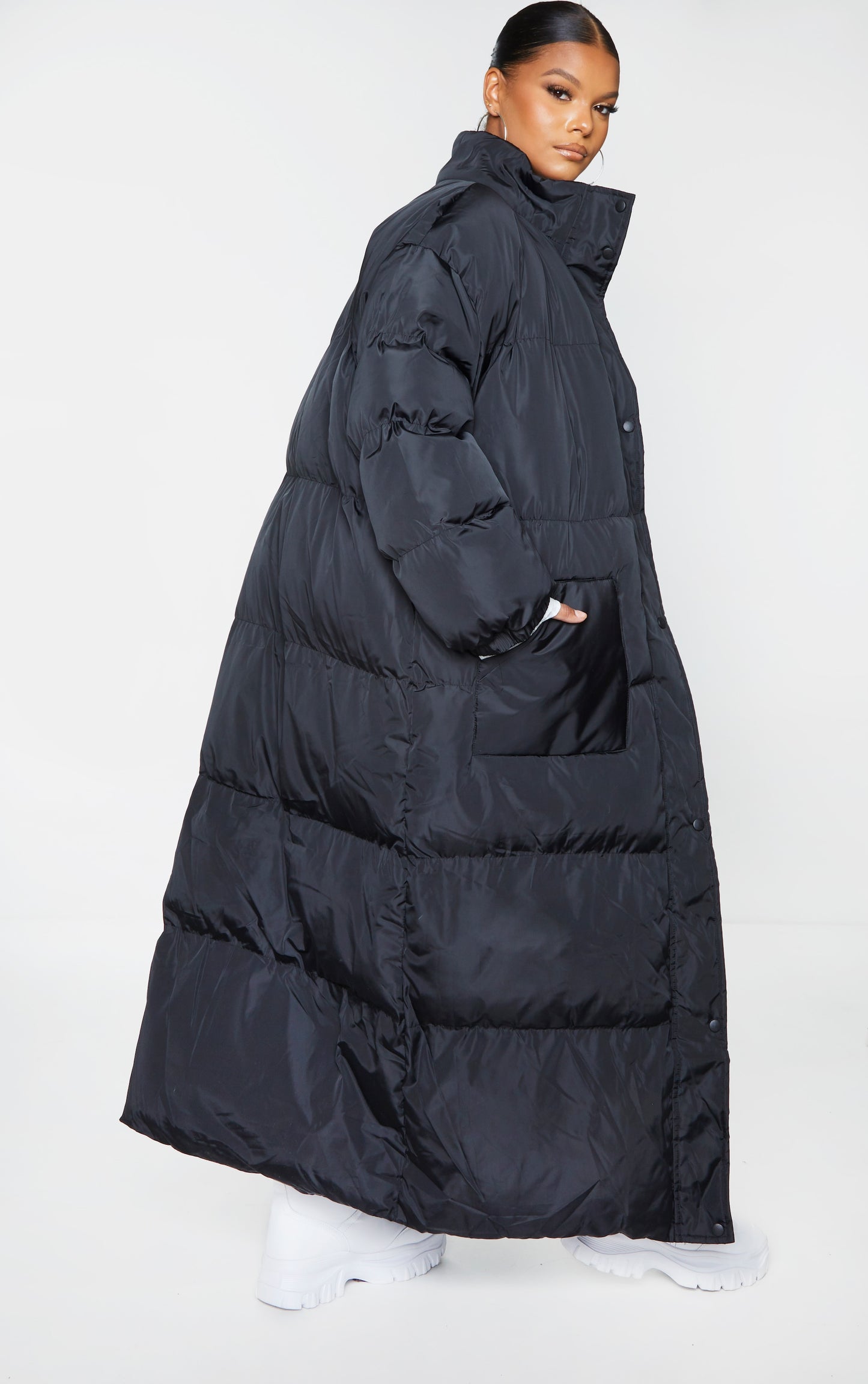 Plus Black Maxi Puffer Coat