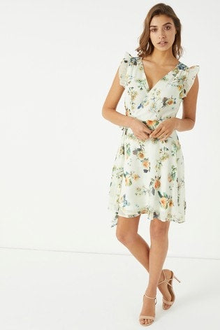 Wrap Around Floral Printed Dress