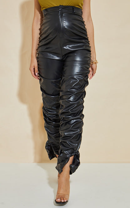 Maternity Black Ruched Faux Leather Trousers