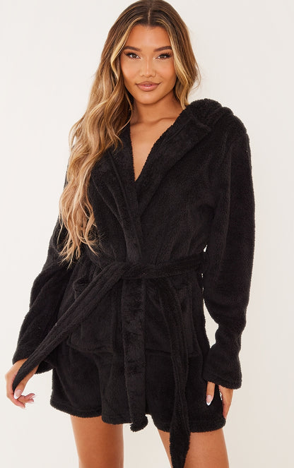 Black Fluffy Dressing Gown