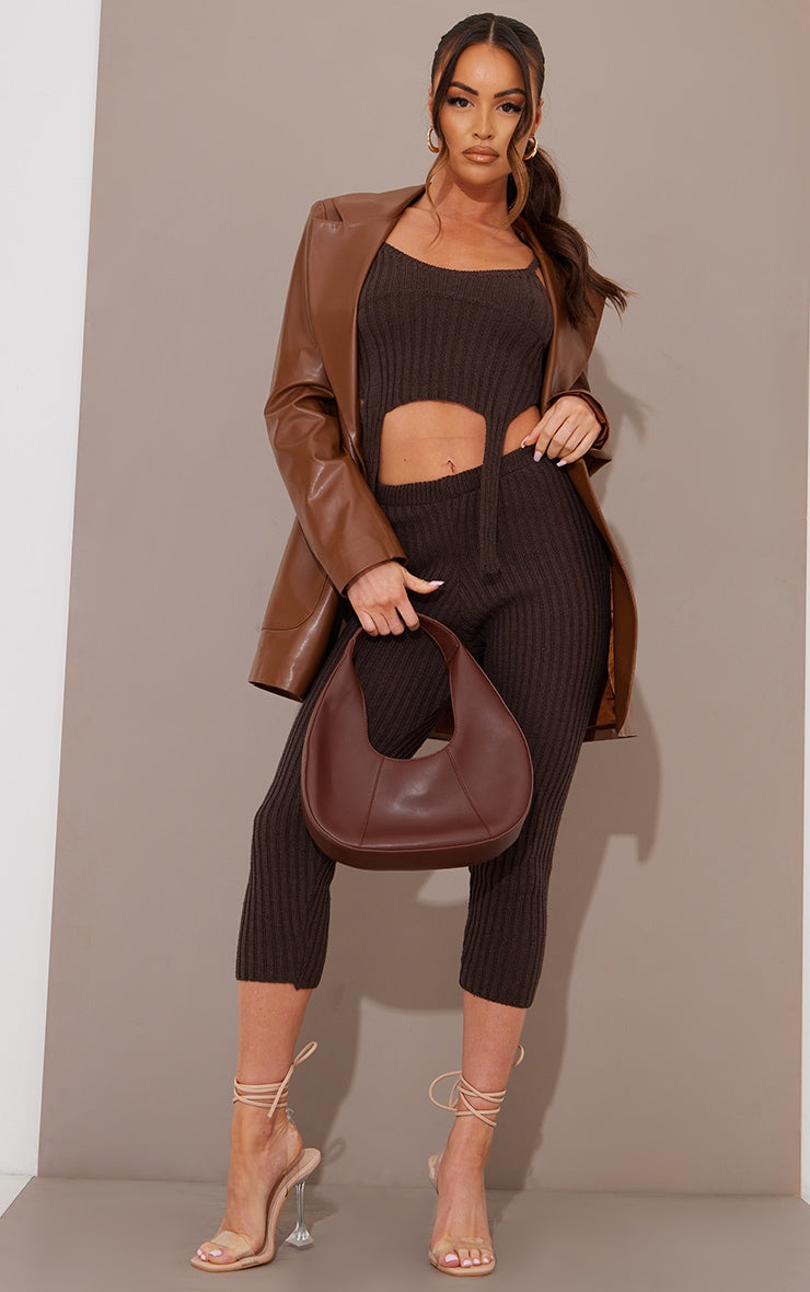 Chocolate Strap Detail Knit Top & Legging Set