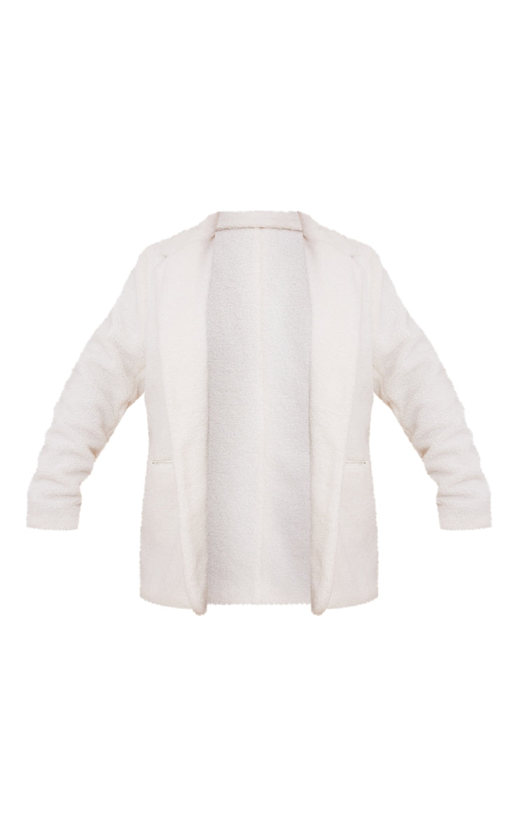 Plus Cream Borg Oversized Blazer