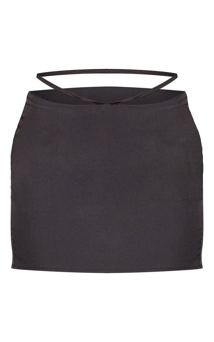 Black Woven Cut Out Waist Mini Skirt