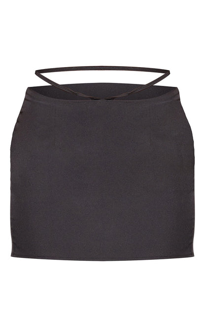 Black Woven Cut Out Waist Mini Skirt