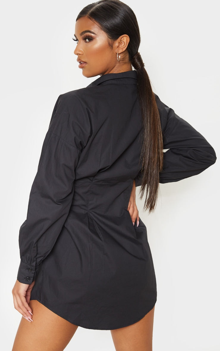 Black Fitted Waist Shirt Dress