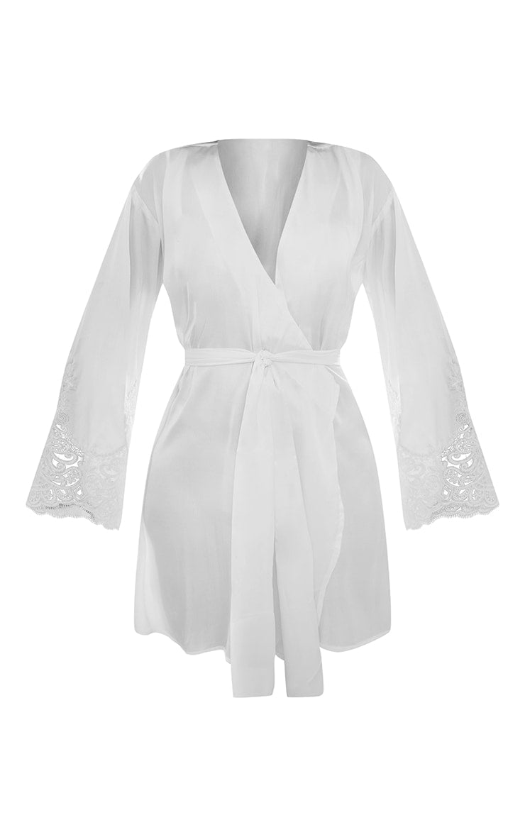 White Satin Lace Trim Robe