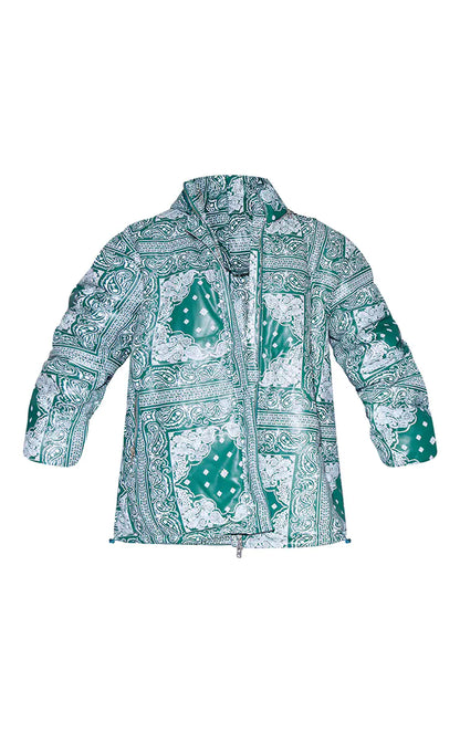 Green Unisex Paisley PU Extreme Oversized Puffer Coat