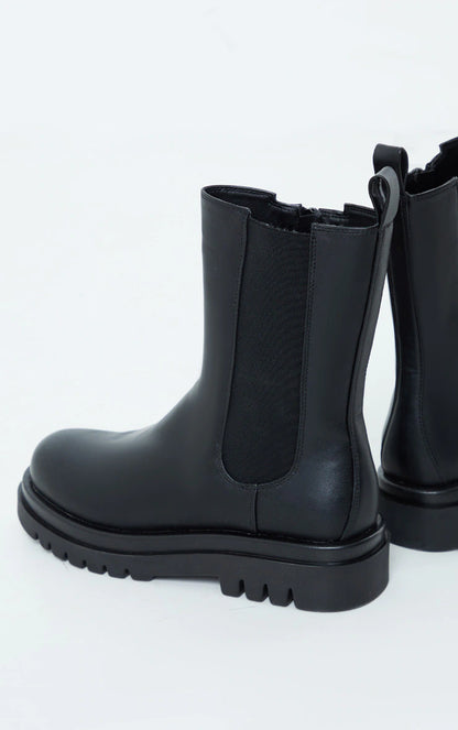 Black PU Calf High Vamp Chelsea Boots