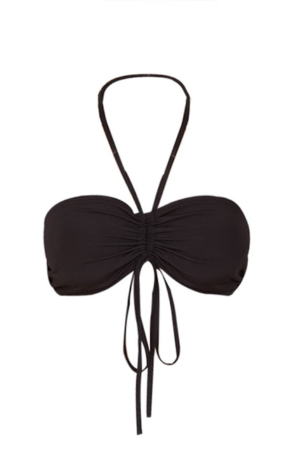 Black Woven Strappy Ruched Halterneck Bralet