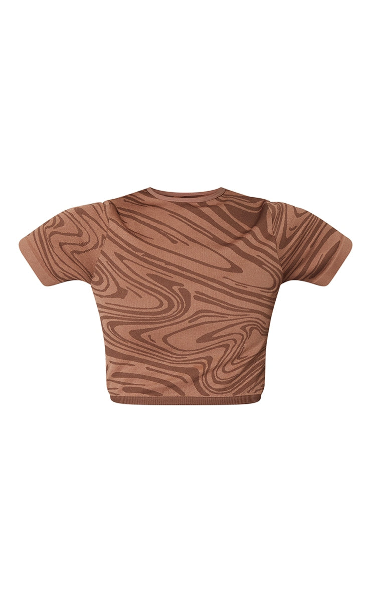 Brown Seamless Marble Swirl Sport Cropped Tee