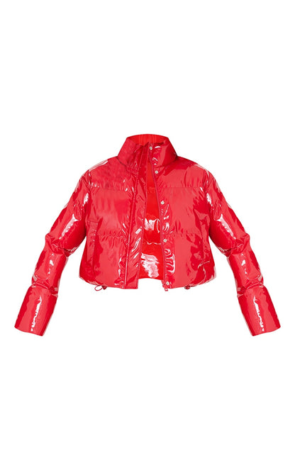 Red Vinyl Bubble Puffer Jacket