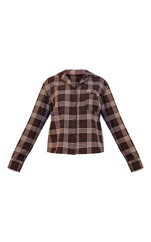 Black Brushed Check Mix And Match Long Sleeve Button Up PJ Top