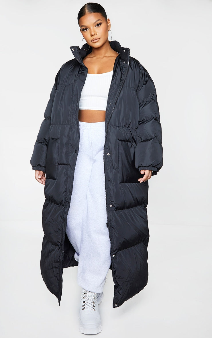 Plus Black Maxi Puffer Coat