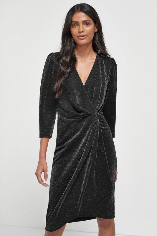 Black Sparkle Jersey Wrap Dress