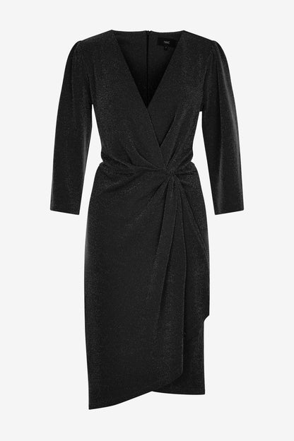 Black Sparkle Jersey Wrap Dress