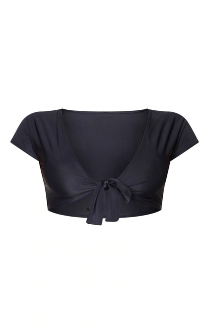 Black Bow Front T Shirt Bikini Top