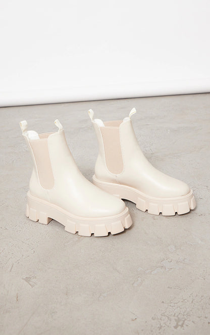 Cream Chunky Extreme Cleated Chelsea Ankle Boots