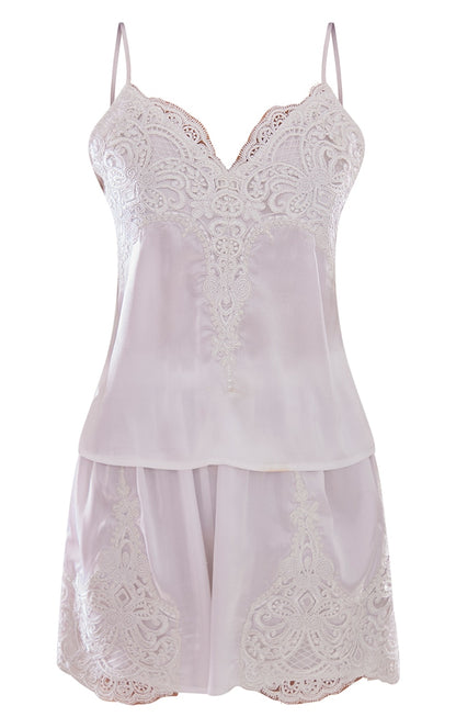 White Premium Satin Lace Trim Cami Pj Set