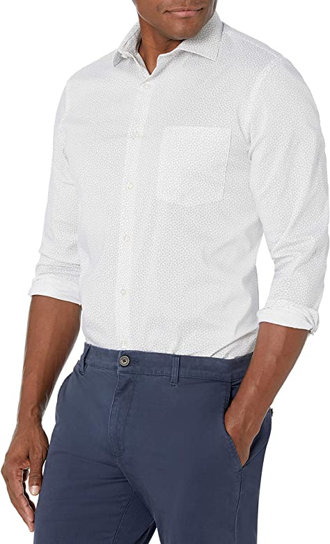 Men's Regular Fit Flex Collar Stretch Print Shirt Smoke