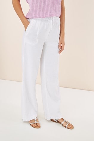 Linen Blend Wide Leg Trouser White