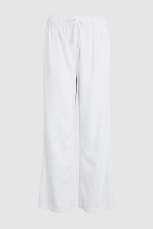 Linen Blend Wide Leg Trouser White