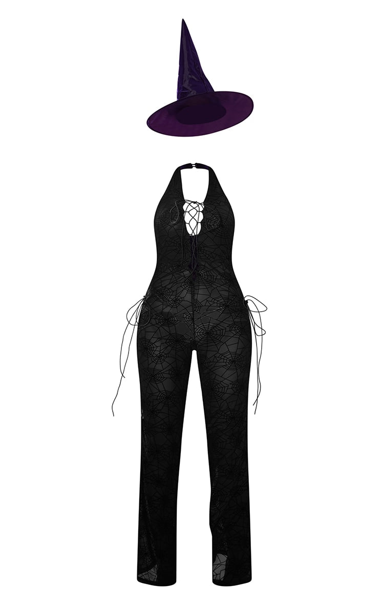 Black Sexy Witch Jumpsuit Fancy Dress Costume