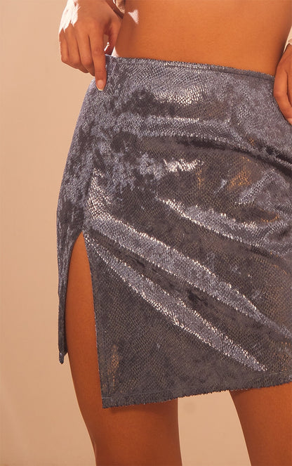 Petrol Blue Textured Mini Skirt
