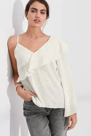 One Shoulder Ecru Top