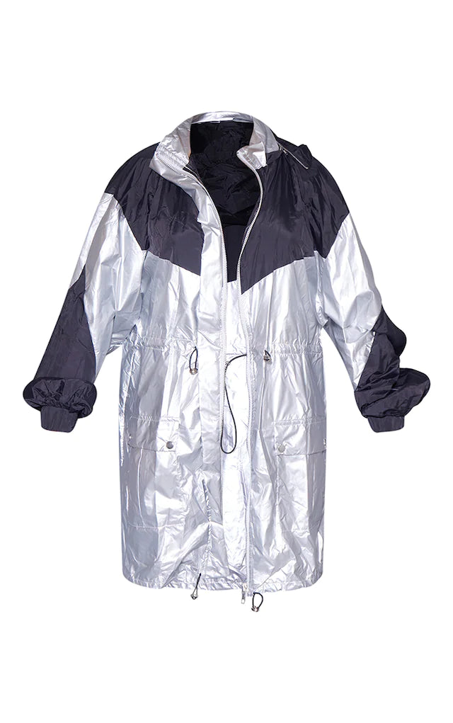 Silver Unisex Nylon Oversized Panel Jacket