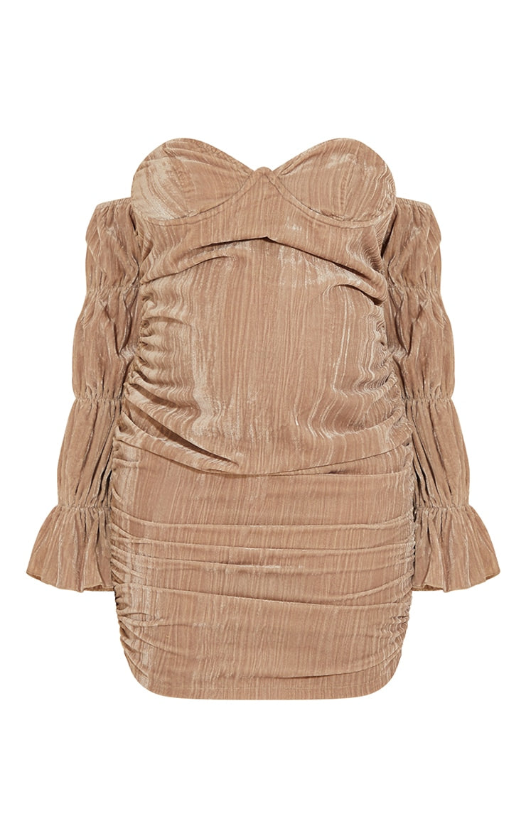 Maternity Nude Velvet Bardot Mini Dress