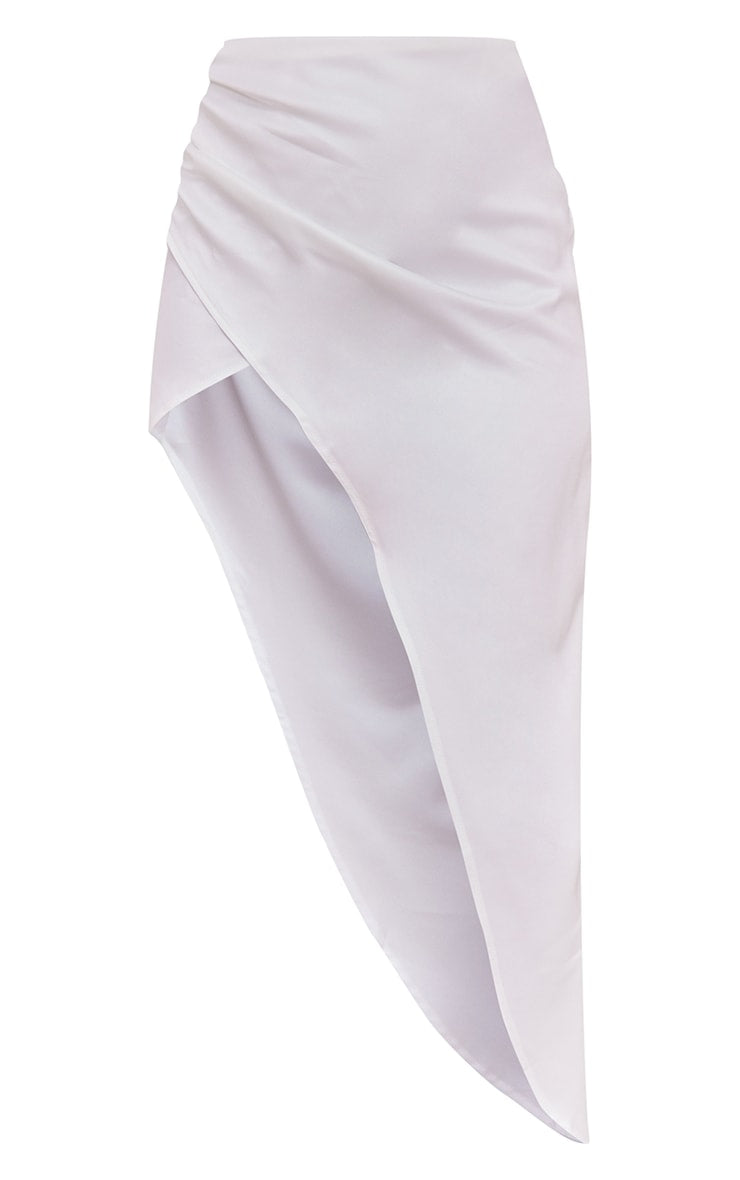 White Structured Satin Split Side Midaxi Skirt