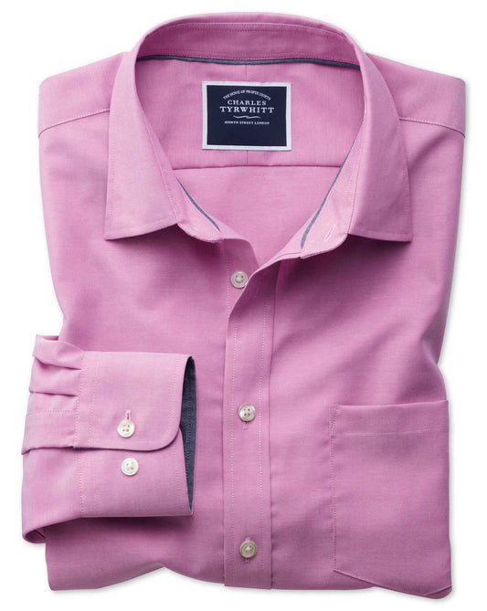 Slim Fit Non-Iron Oxford Dark Pink Plain Cotton Shirt