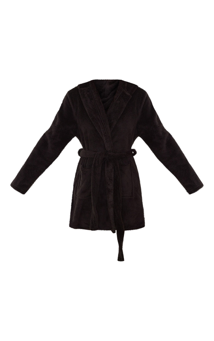 Black Fluffy Dressing Gown