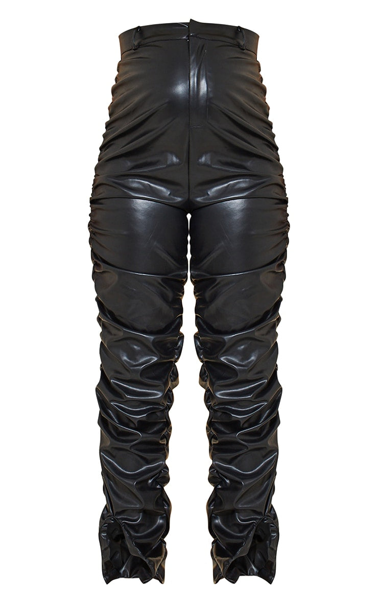 Maternity Black Ruched Faux Leather Trousers