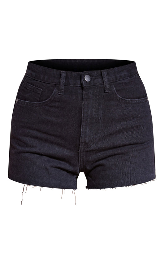 Washed Black Raw Hem Hotpants