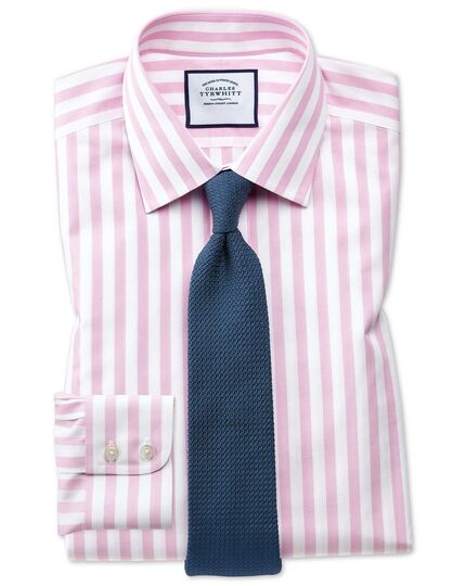 Slim Fit Non-Iron Wide Bengal Stripe Shirt Pink