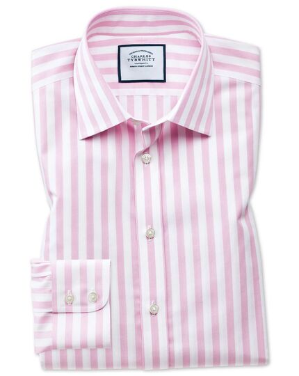 Slim Fit Non-Iron Wide Bengal Stripe Shirt Pink